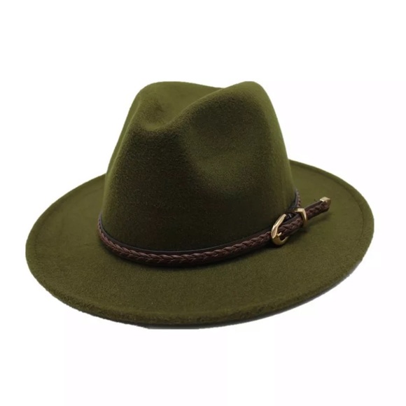Accessories - Army Green Wool Felt Fedora Hat